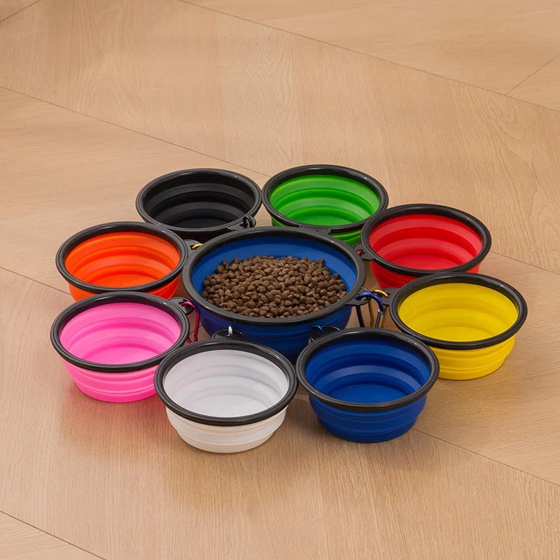 Two-In-One Dog Food & Water Bowl TPR Folding Retractable Portable Outdoor Travel Bowl